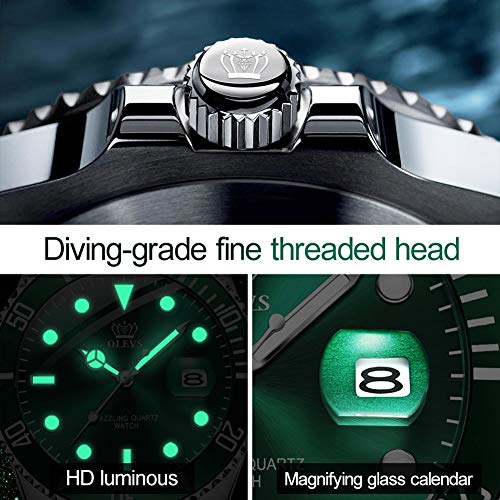 OLEVS Stainless Steel Luxury Analogue Men'S Watch(Green-Gold Dial & Silver & Gold Colored Strap)-Ol85G|B089G638YZ
